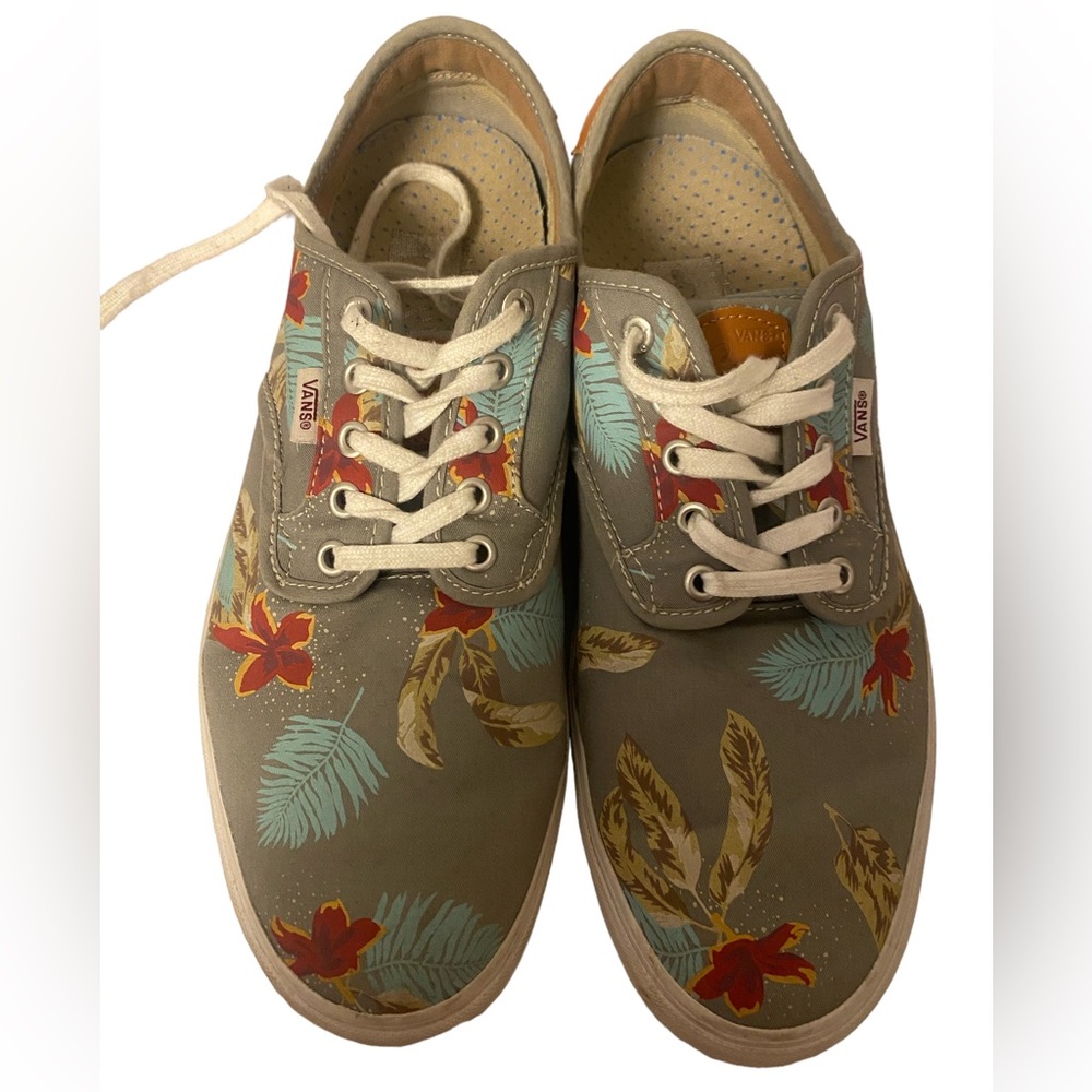 Vans Floral Canvas Athletic Shoes in Olive with Red & Teal Accents